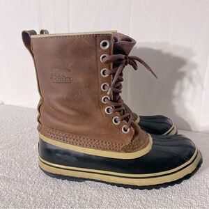 Sorel Brown Leather Black Rubber Waterproof Lace Up Winter Boots Snow Boots 7